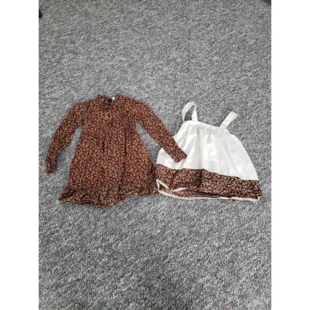 Vintage 70s Girl's Brown and Orange Prairie Dress and Apron